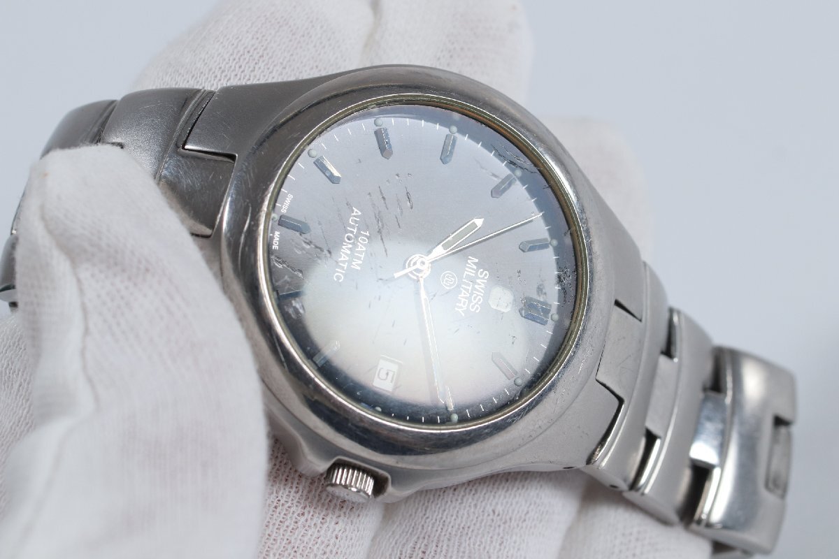 ★SWISS MILITARY スイスミリタリー 5-520 10ATM 自動巻き デイト メンズ 腕時計 ケース付き 1697-TE_画像10