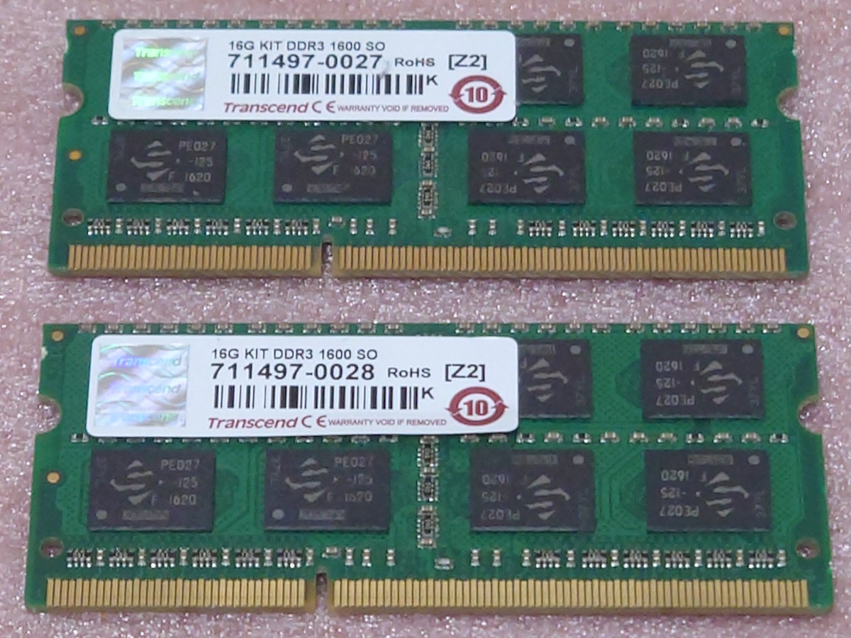 ◎Transcend JM1600KSH-16GK *PC3-12800S/DDR3-1600 204Pin DDR3 S.O.DIMM 16GB(8GB x2) 動作品の画像1