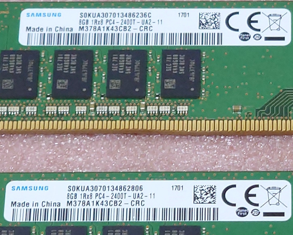 ＃Samsung M378A1K43CB2-CRC 2枚セット *PC4-19200/DDR4-2400/PC4-2400T 288Pin DDR4 UDIMM 16GB(8GB x2) 動作品の画像3