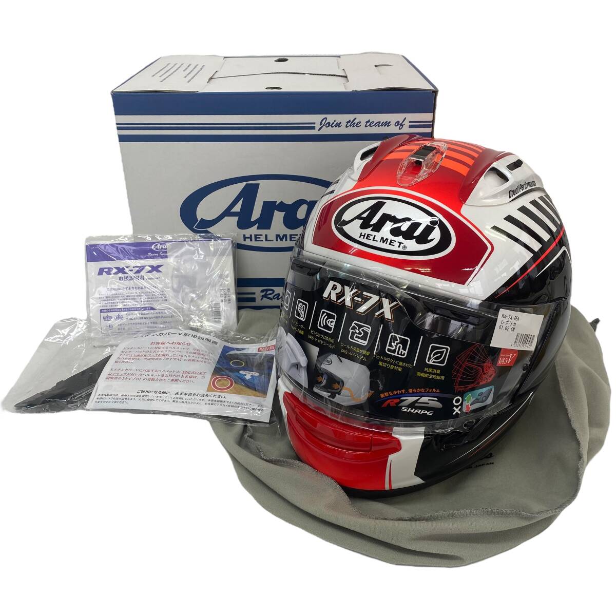 【未使用品】 Arai アライ ヘルメット RX-7X REA レプリカ  白系/赤系 ホワイト系/レッド系 XL(61-62㎝)サイズ 7671-100の画像1