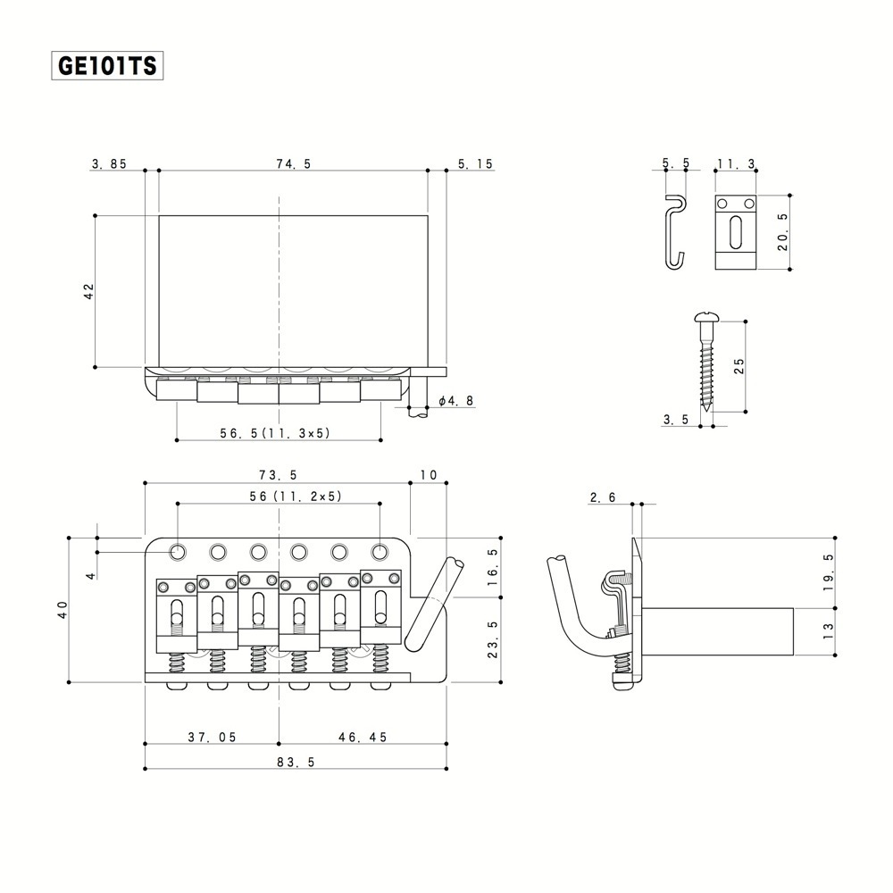 ゴトー GOTOH GE101TS-C ギター用トレモロユニット クローム 6点止め_画像2