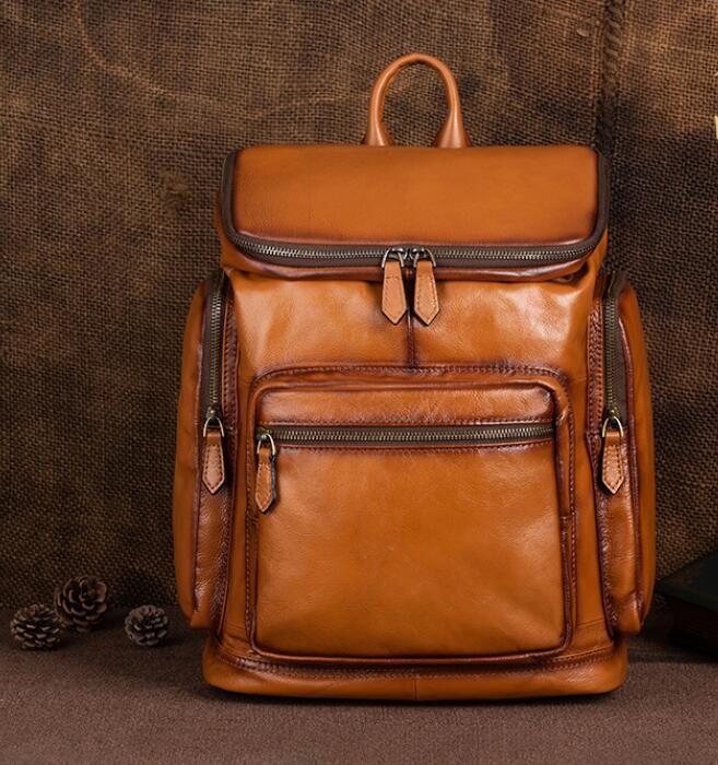  beautiful goods * original leather rucksack men's leather backpack retro rucksack outdoor commuting going to school casual combined use 