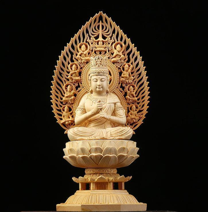 仏教美術 精密彫刻 仏像 手彫り 木彫仏像 大日如来座像 高さ約28cm _画像1