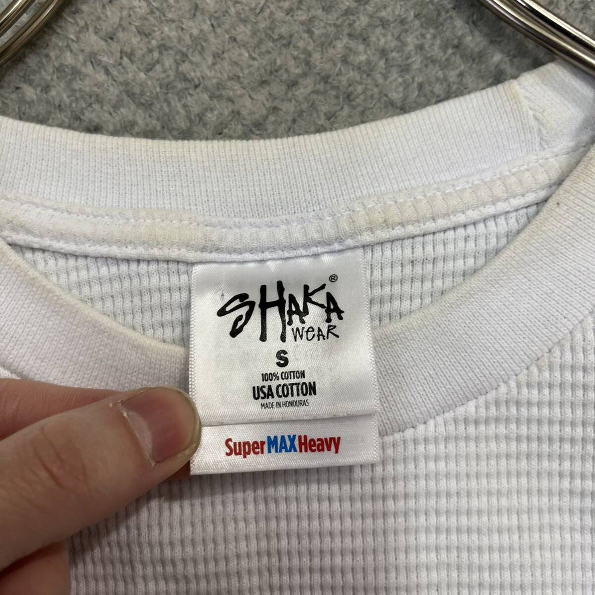 1円スタート! （4）SHAKA WEAR シャカウェア サーマルロンT サイズS 長袖Tシャツ USAコットン ホワイト 白 無地 メンズ トップス 最落なしの画像4