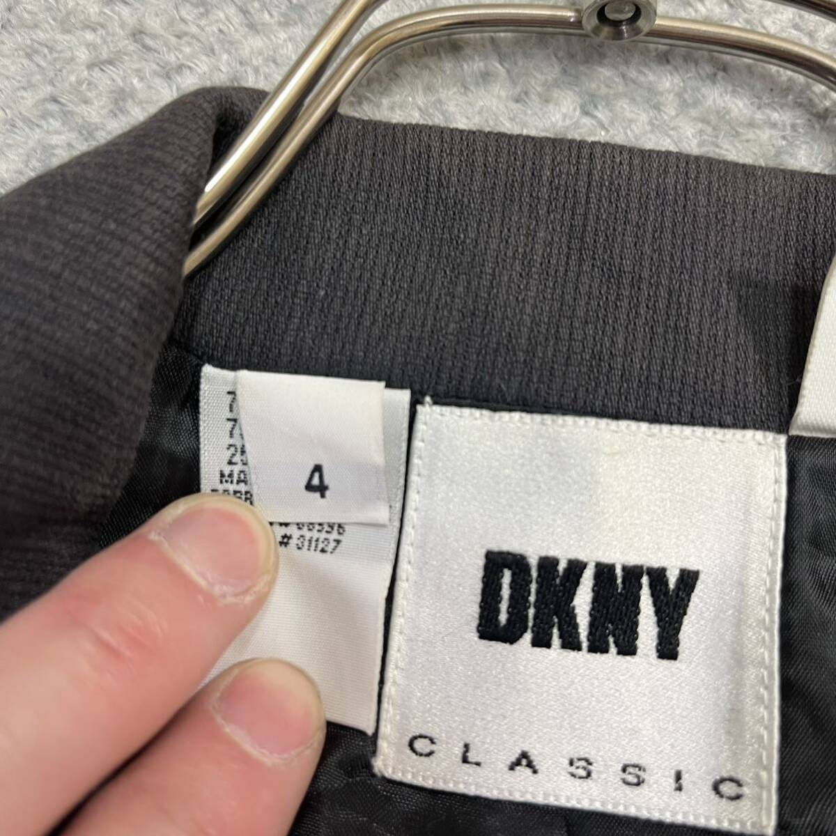 1円スタート! （8）DKNY ダナキャランニューヨーク シングルテーラードジャケット サイズL相当 綿 グレー レディース トップス 最落なし_画像6