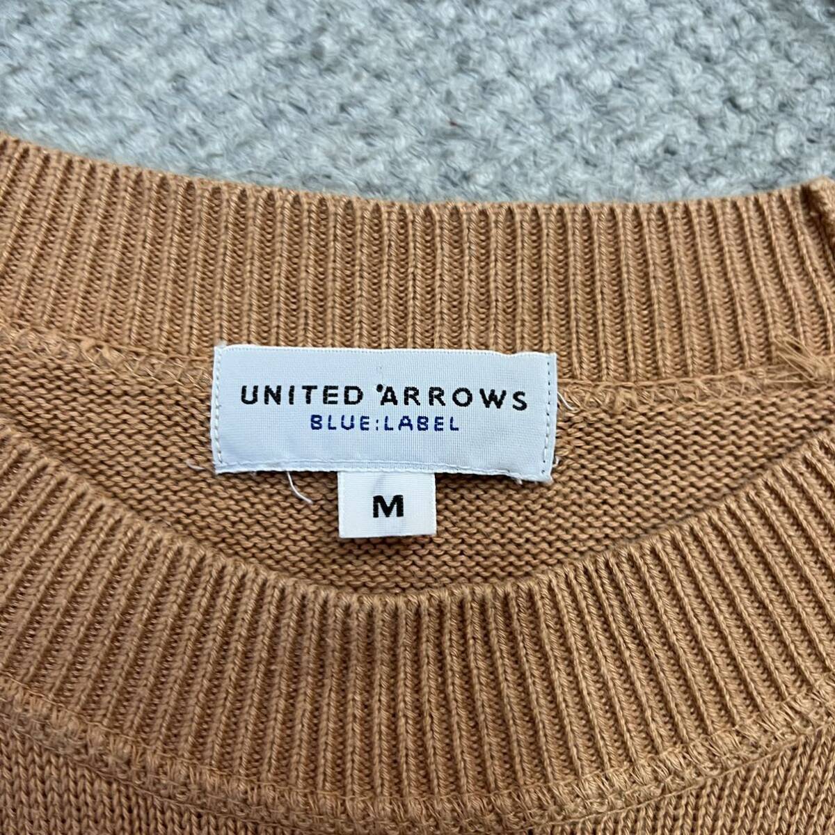 1円スタート! （9）united arrows ユナイテッドアローズ コットンニットカットソー サイズM シルク混 キャメル メンズ トップス 最落なしの画像5