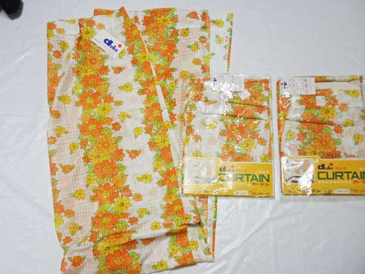 3 sheets set retro unused floral print lace curtain 100×175cm* Showa era Vintage vintage pop 60 70 period interior 