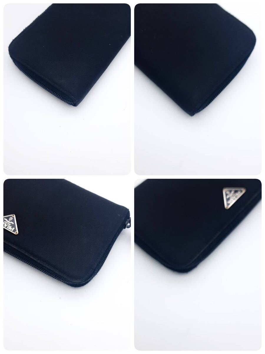 PRADA 最高級美品プラダ ラウンドファスナー ラウンドジップブラック ナイロン 三角プレート 黒 三角ロゴ長財布 の画像9