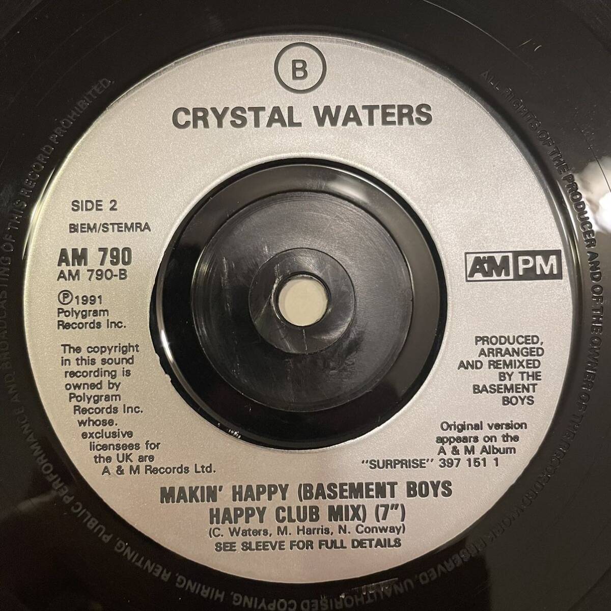 【7inch】Crystal Waters 「Makin' Happy」A&M Records AM 790, 390790-7 / Steve Silk Hurley / The Basement Boys_画像4