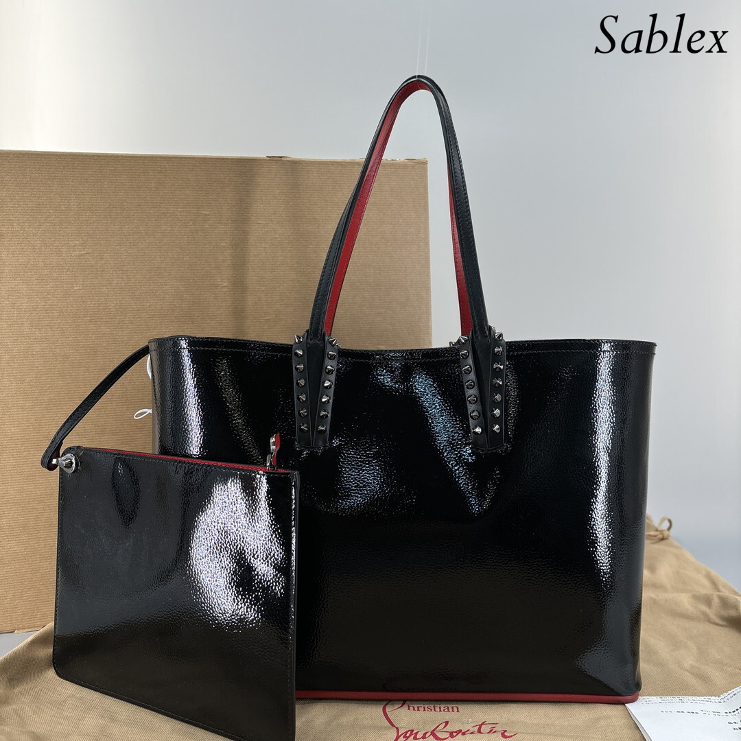 1 jpy [ super ultimate beautiful goods ] Christian Louboutin # hippopotamus ta# spike # studs # leather tote bag shoulder business commuting enamel men's 