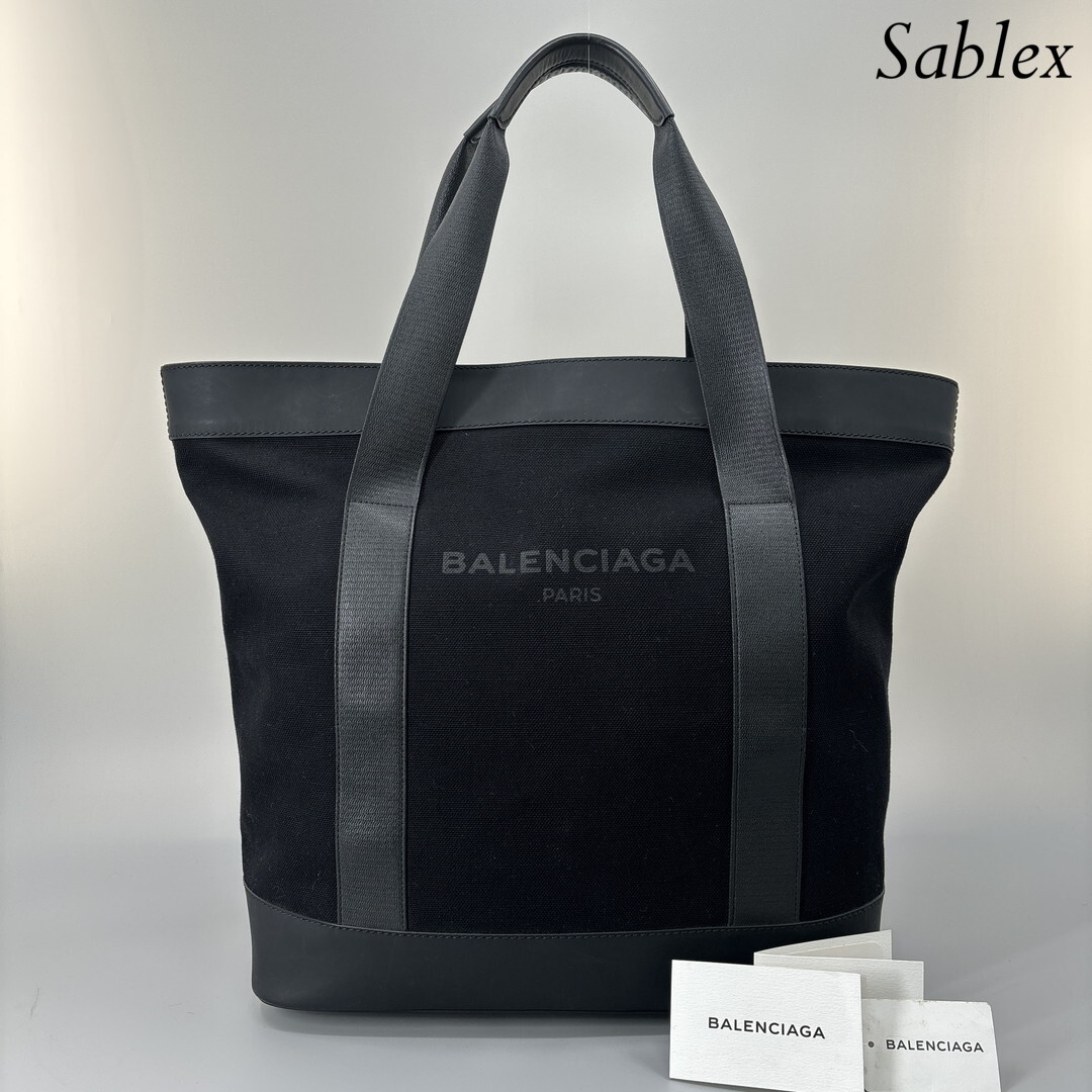 1 jpy [ super ultimate beautiful goods ] Balenciaga tote bag leather black 374767 silver metal fittings Logo men's lady's handbag Boston bag 