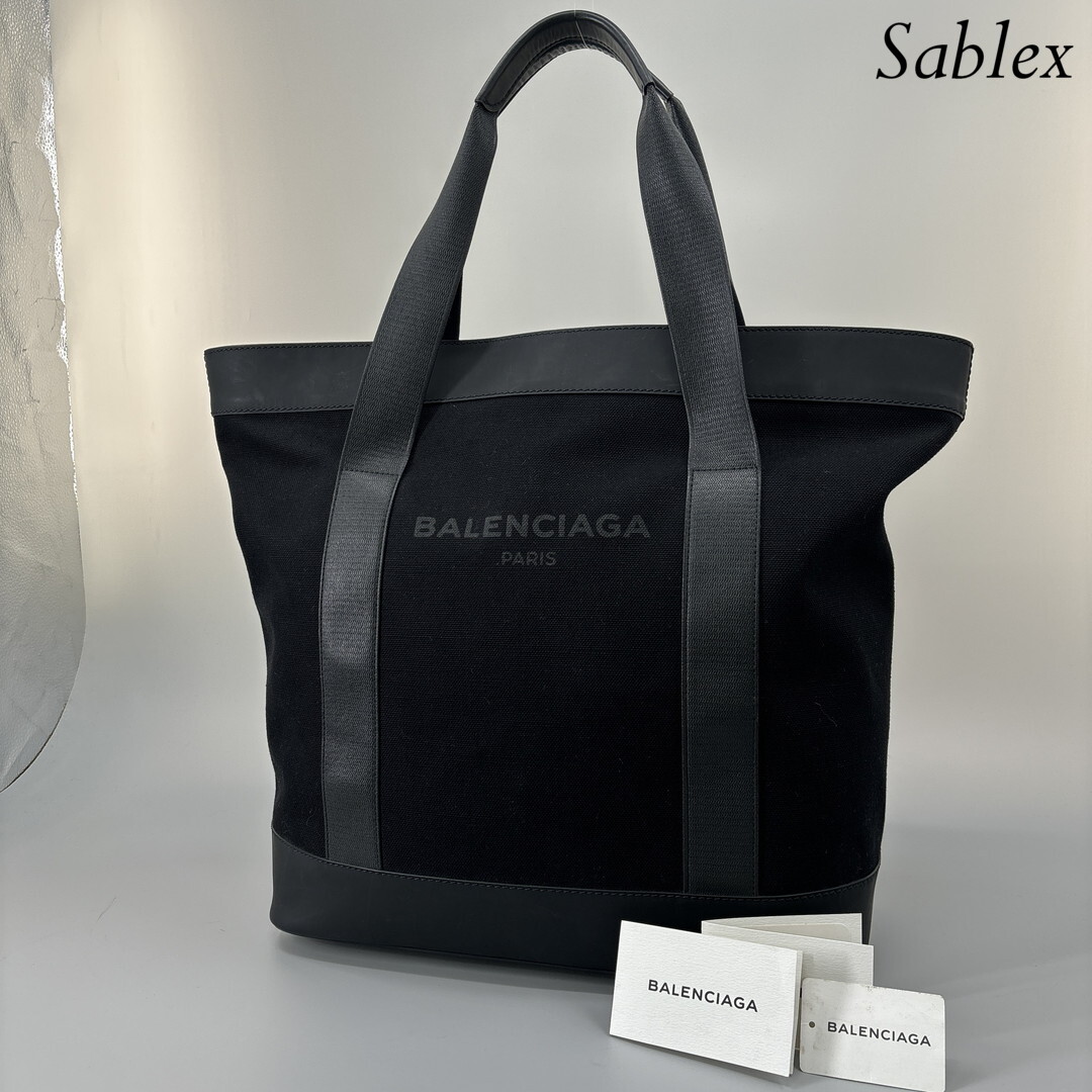 1 jpy [ super ultimate beautiful goods ] Balenciaga tote bag leather black 374767 silver metal fittings Logo men's lady's handbag Boston bag 