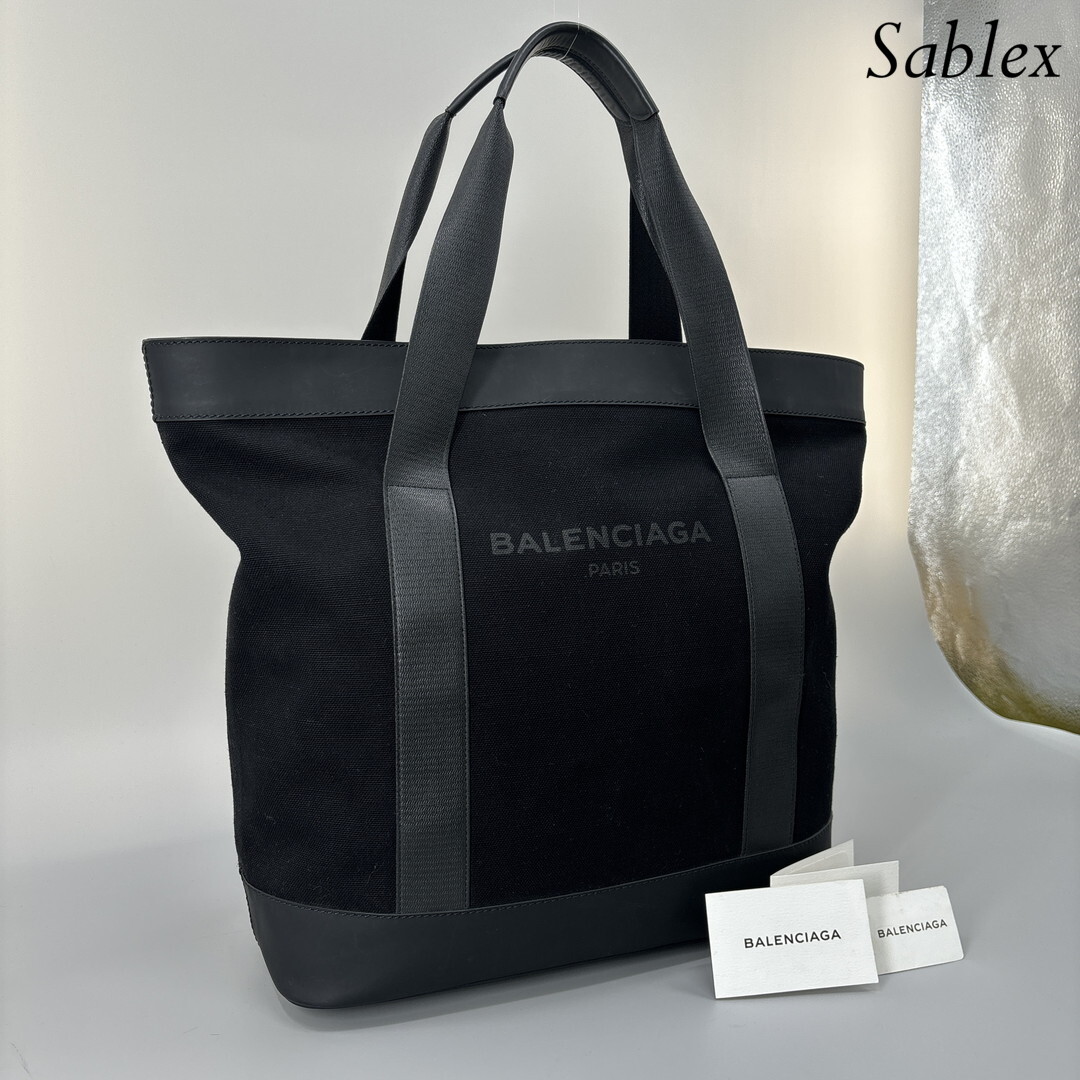 1 jpy [ super ultimate beautiful goods ] Balenciaga tote bag leather black 374767 silver metal fittings Logo men's lady's handbag Boston bag 