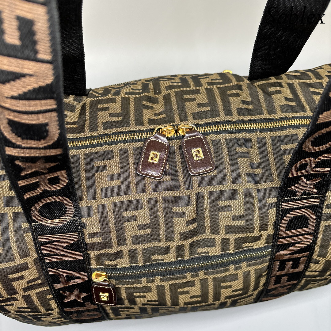 1 иен [ превосходный товар ] Fendi Zucca общий рисунок Logo лента линия сумка "Boston bag" / парусина FENDI кабачок Brown ручная сумочка 