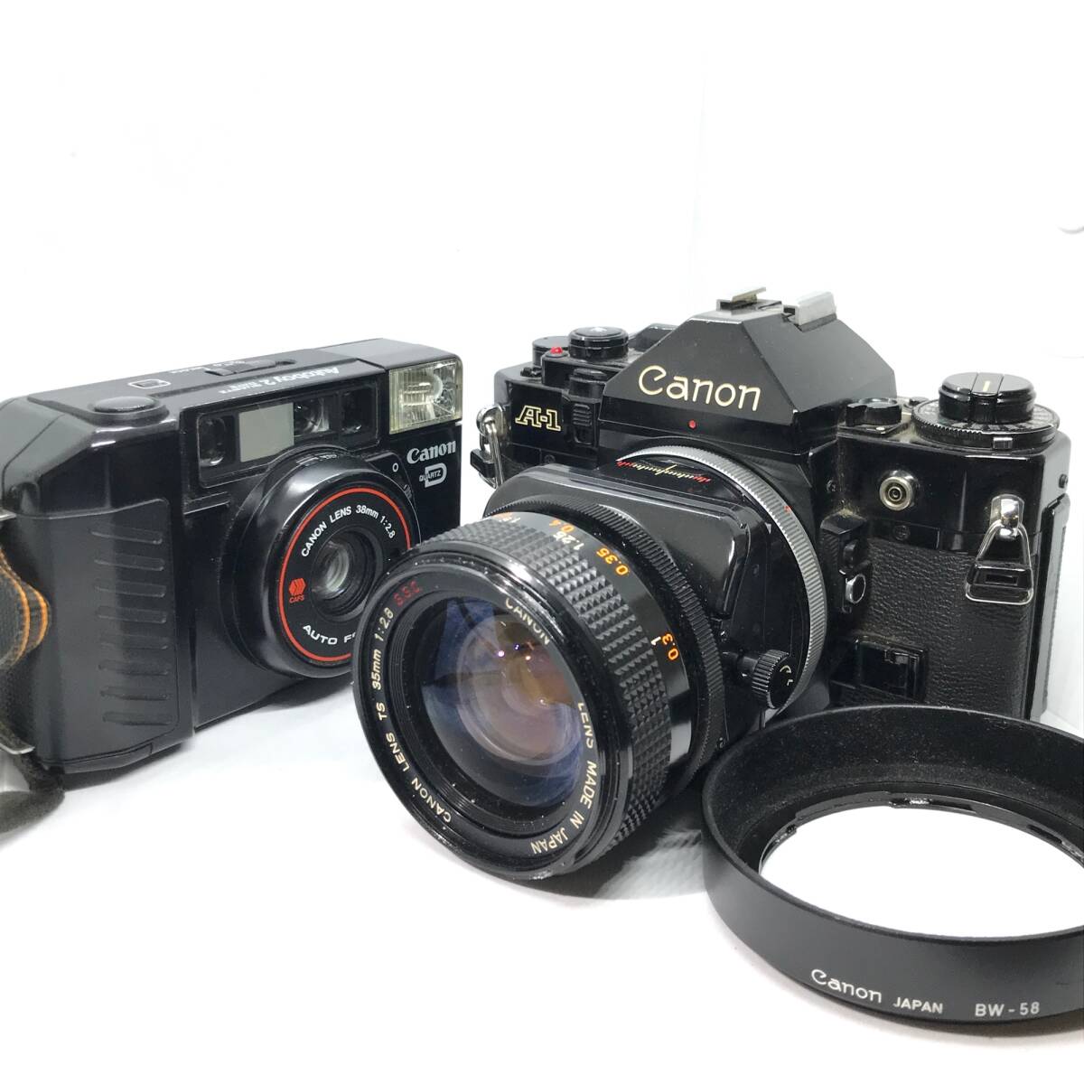 【フィルムカメラまとめ！】Canon キャノン A-1 TS 35mm 1:2.8 S.S.C. BW-58 Autoboy2 38mm 1:2.8 【2536777-1/208/rgmry】の画像1