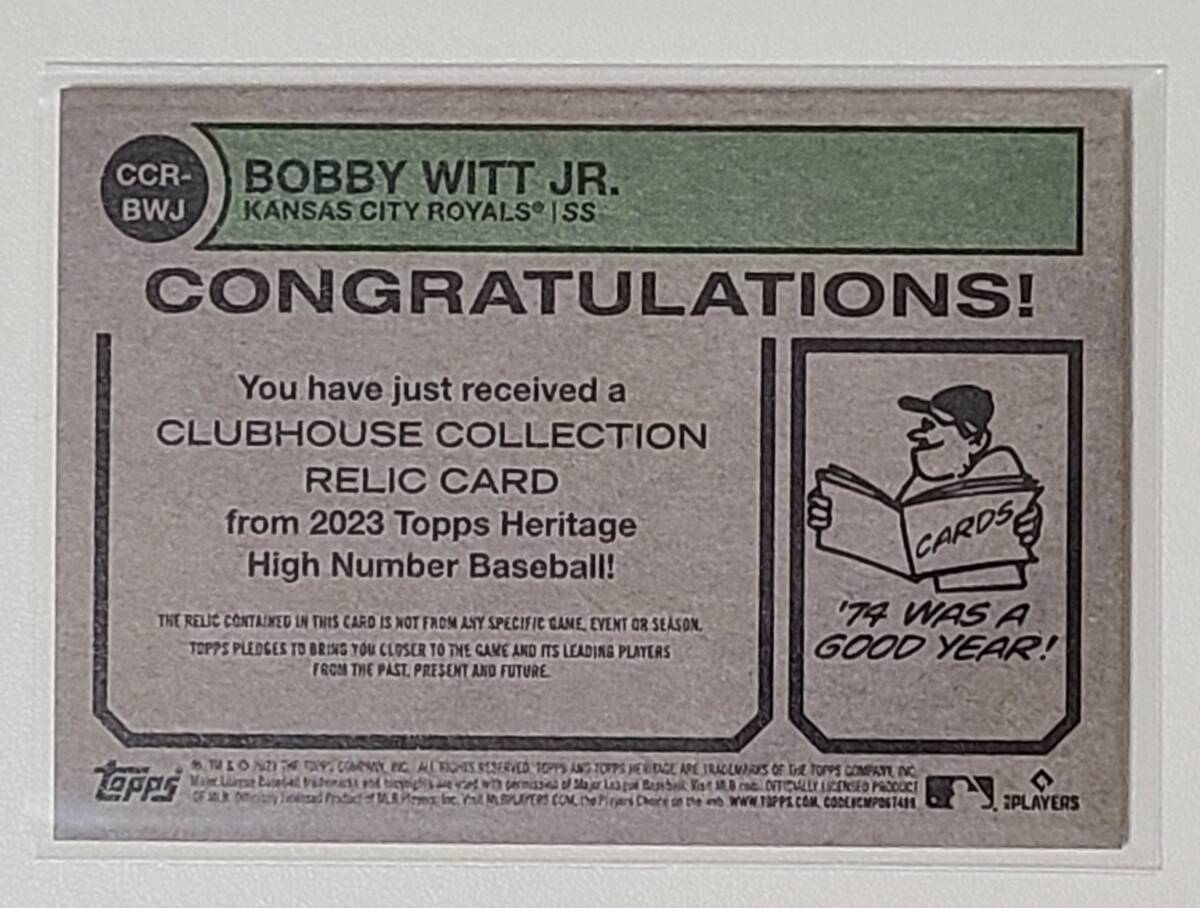 (ボビーウィットJr) 2023 Topps Heritage Clubhouse Collection Bobby Witt Jr Relic jersey 実使用ジャージ レリック ロイヤルズの画像2