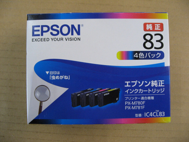 【使用推奨期限 2024.04】 EPSON エプソン 純正インクカートリッジ 虫めがね ビジネスインクジェット 4色パック IC4CL83 Colorio カラリオ_画像1