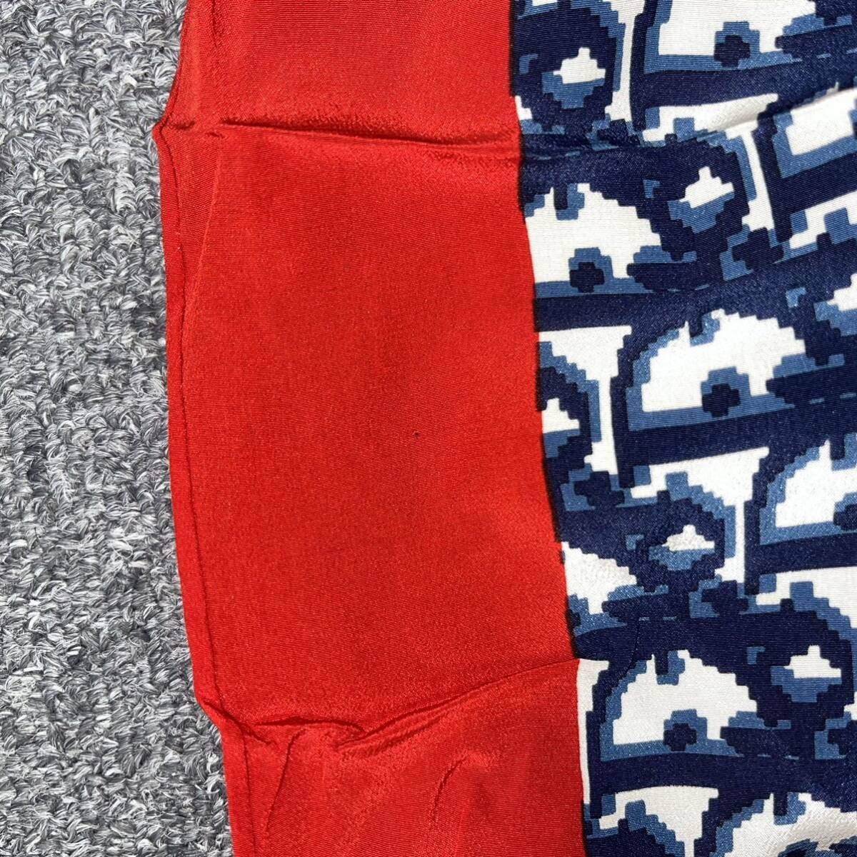 Chiristian Dior クリスチャン ディオール トロッター 総柄 シルクスカーフ 赤×白×紺_画像7