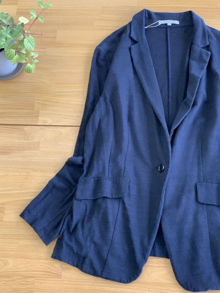  beautiful goods TRANS WORK trance Work linen cut and sewn tailored jacket one button thin long sleeve feather woven light outer navy navy blue color series 44