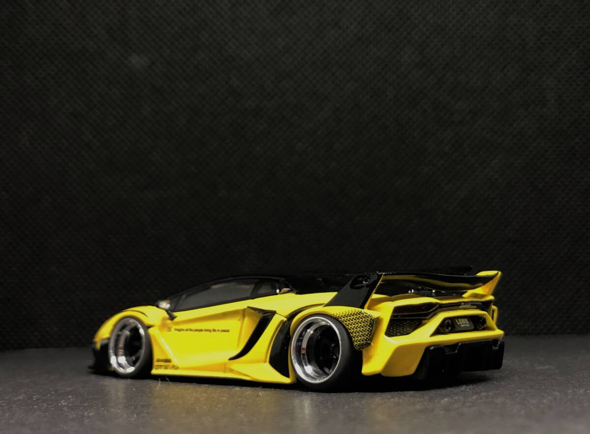 TSMモデル 1/64 LB-Silhouette WORKS Lamborghini Aventador GT EVO Yellow LHD 改 深リム MINI GTの画像2