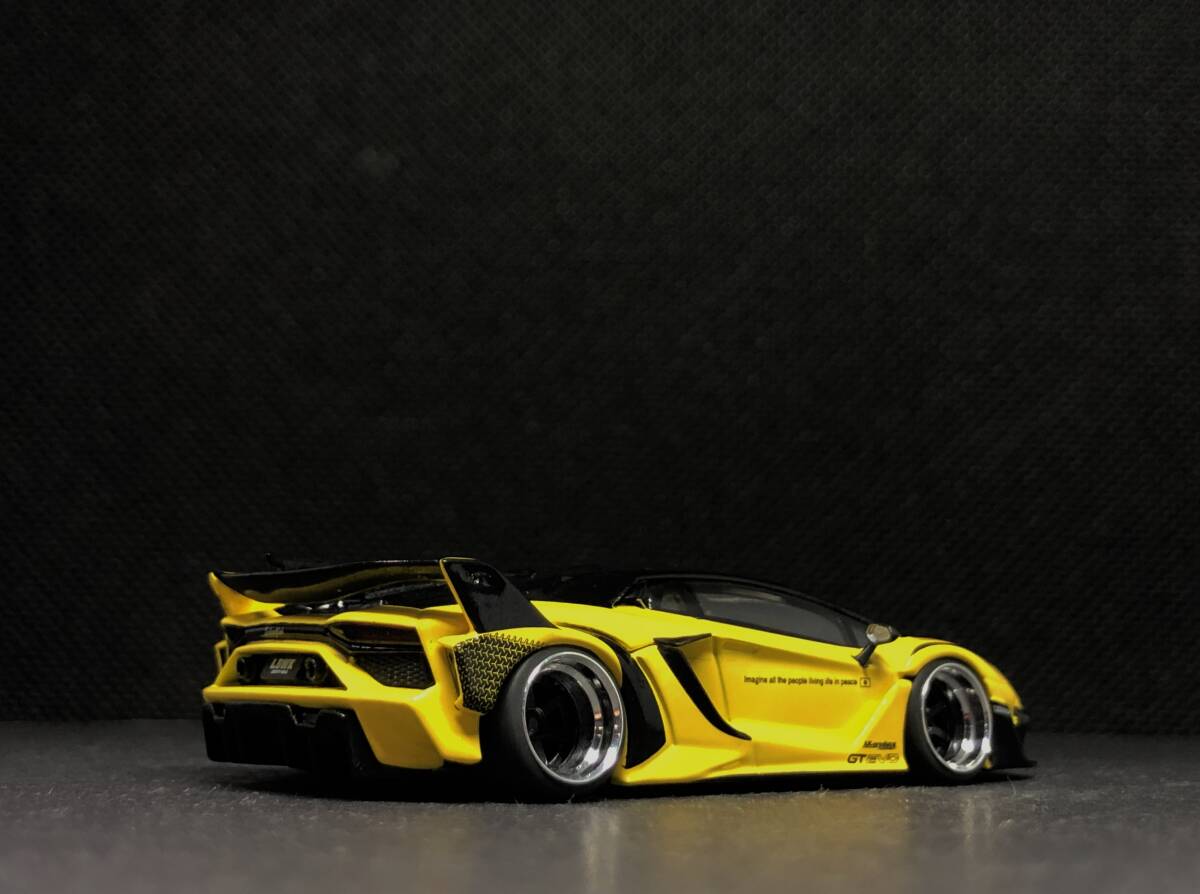 TSMモデル 1/64 LB-Silhouette WORKS Lamborghini Aventador GT EVO Yellow LHD 改 深リム MINI GTの画像3