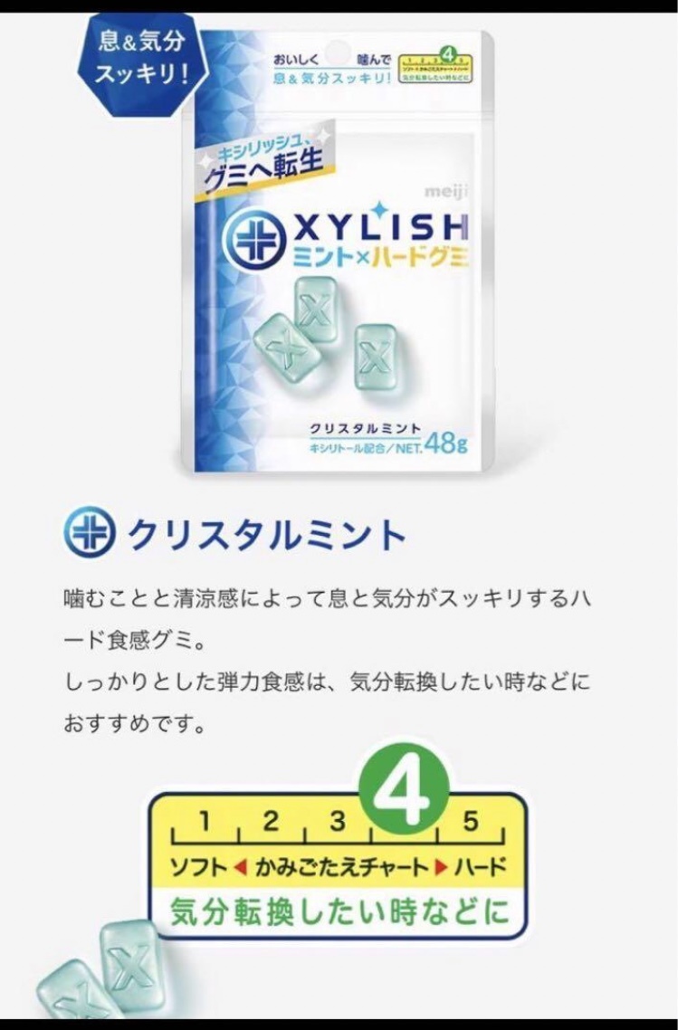 特価★明治 キシリッシュ クリスタルミント味48g ×10袋セット 息と気分がスッキリするハード食感グミ虫歯予防のキシリトール配合 送料込の画像4