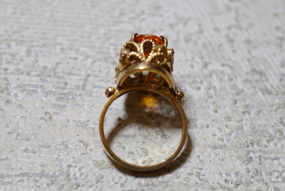 638 シトリン ゴールドカラー リング 指輪 ヴィンテージ アクセサリー SILVER刻印 アンティーク 色石 宝石 カラーストーン 装飾品_画像2