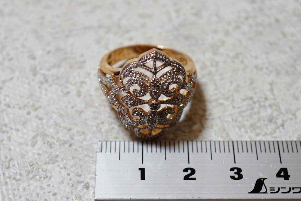 637 天然ダイヤモンド ゴールドカラー リング 指輪 アクセサリー SILVER 925刻印 天然石 宝石 装飾品の画像8