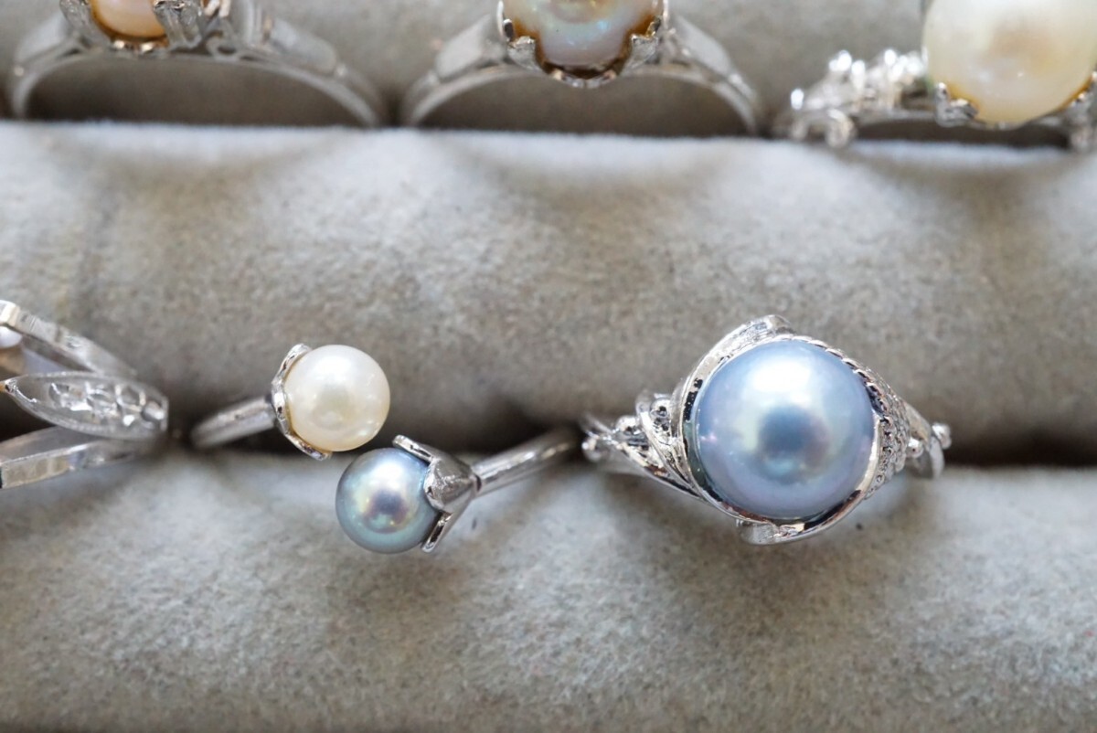B360 全てアコヤ真珠 本真珠 パール リング 指輪 ヴィンテージ アクセサリー 大量 セット まとめて おまとめ まとめ売り SILVER含むの画像5