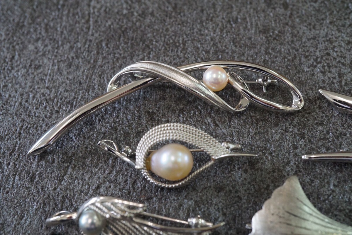 B396 all SILVER Akoya pearl etc. book@ pearl pearl brooch Vintage accessory large amount set together . summarize set sale ornament 