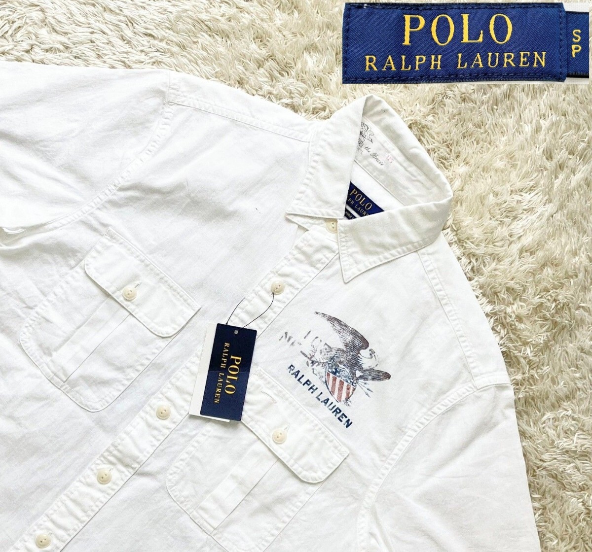 【未使用★】Sサイズ POLO RALPH LAUREN 半袖ワークシャツ/白◆イーグルプリント☆ポロラルフローレン (13)