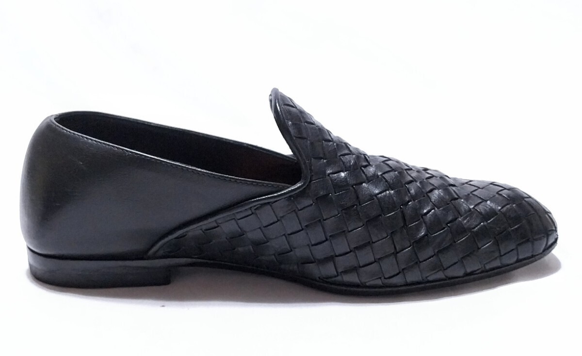 【良品★】サイズ25.5cm程度 BOTTEGA VENETA レザースリッポン/黒◆イントレチャート☆ボッテガヴェネタ (4)_画像4