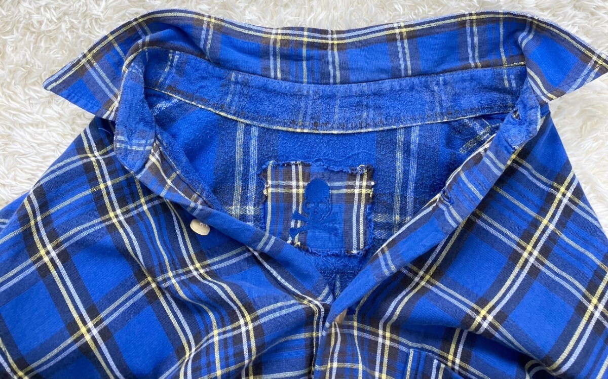 【スカル刺繍★】Sサイズ mastermind 長袖チェックシャツ/青◆マスターマインド (3)_画像7