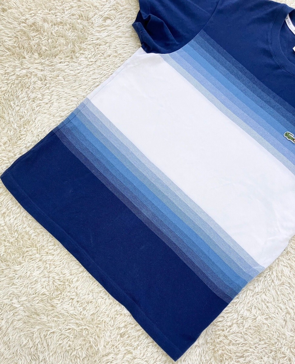 【フランス製★】US:Mサイズ 良品 LACOSTE 半袖グラデーションTシャツ/白青◆ラコステ (4)_画像3