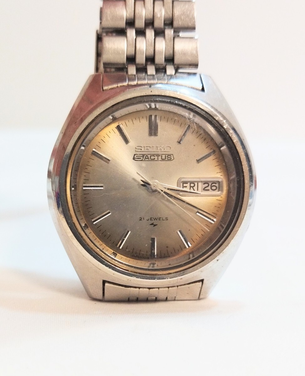 【SEIKO】 SEIKO 5ACTUS 7019-7060 セイコーファイブ 21石 デイト機能付き腕時計 稼動品 純正ベルト 003JJHJU12の画像2