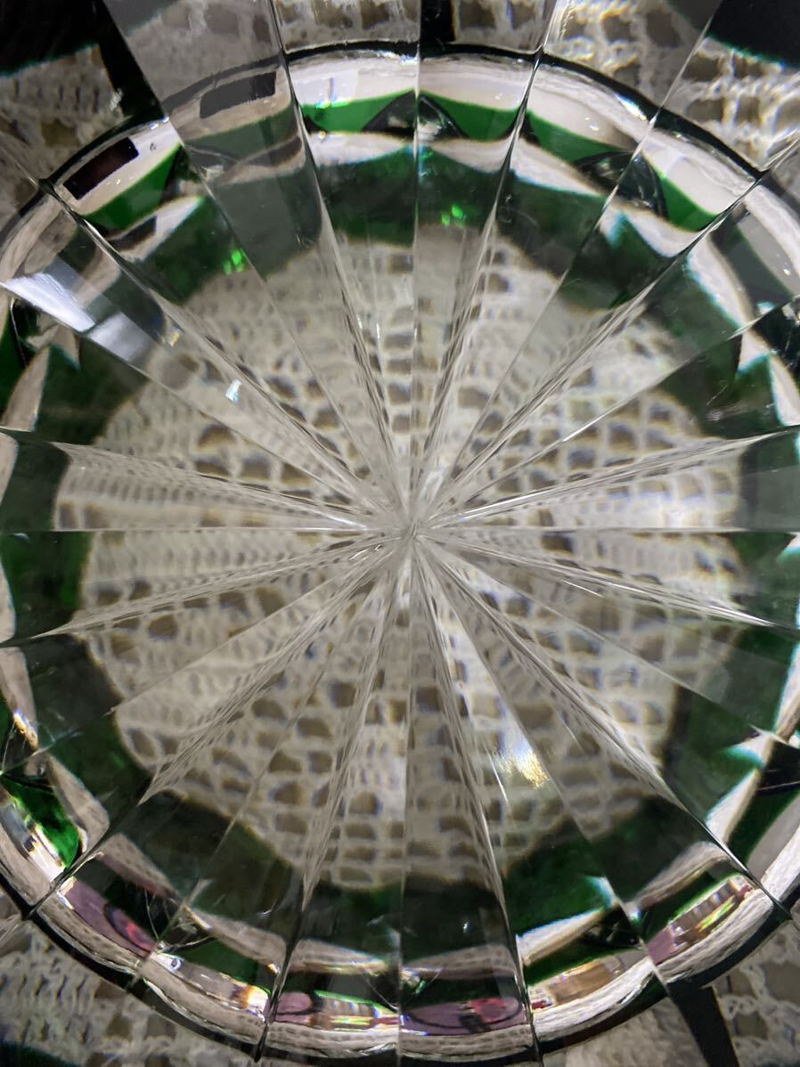 サンルイ Saint Louis アッシュトレイ 灰皿 クリスタルガラス カットグラス HERMES ヴィンテージ アンティーク フランス グリーン の画像7