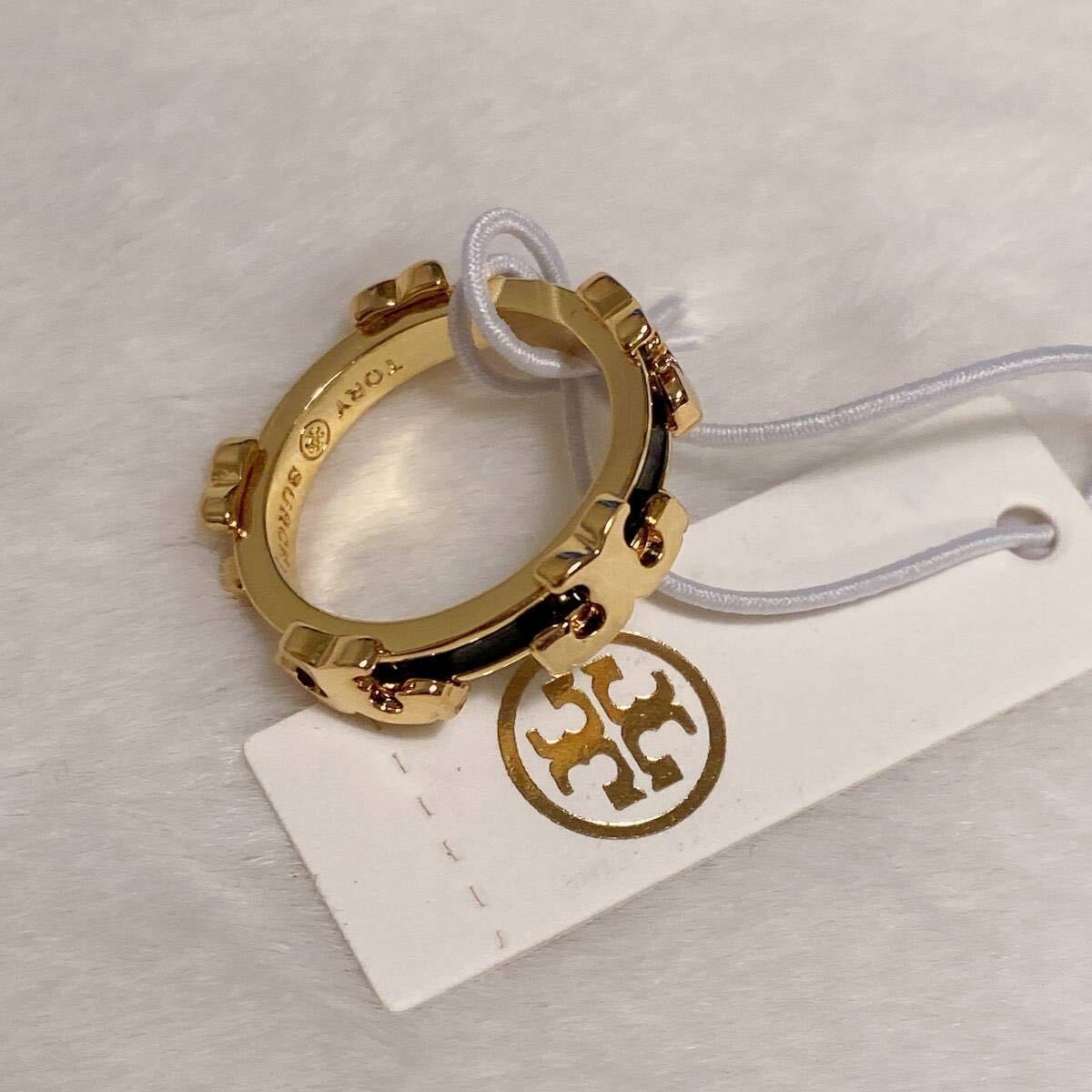 正規　新品　TB037-01 Tory Burch トリーバーチ　セリフT エナメル スタッカブル リング ブラック　US7 日本サイズ14号_画像8