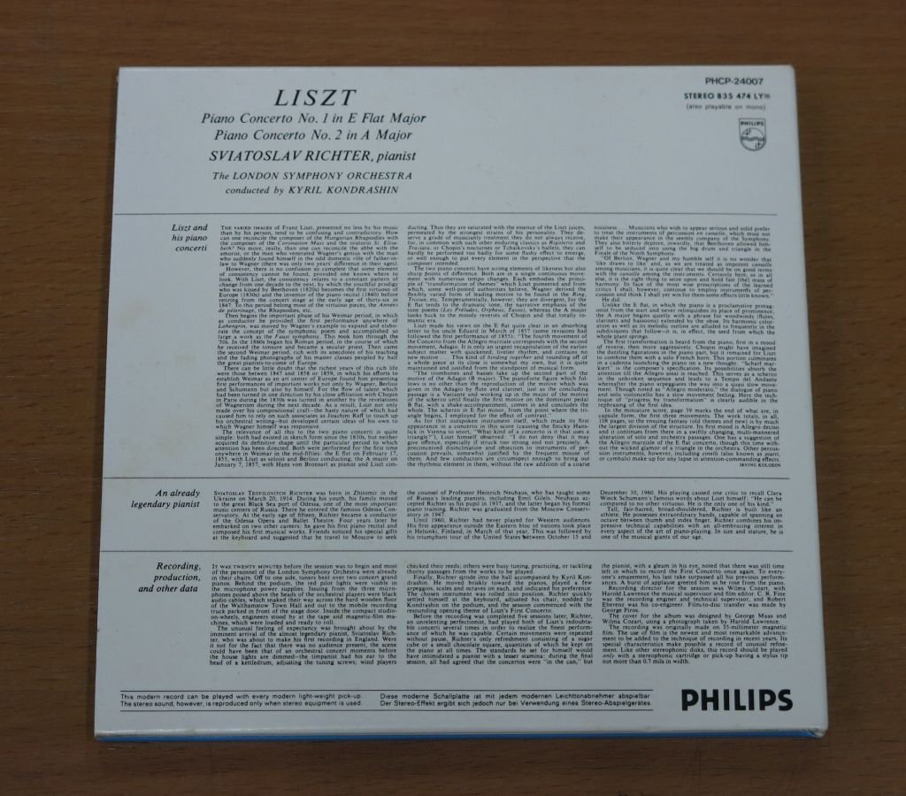 PHILIPS CD LISZT Piano Conserto no.1/no.2 SVIATOSLAV RICHTER 中古品_画像3