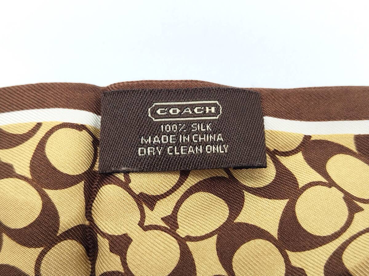 COACH コーチ シグネチャー シルク 100% ツイリー スカーフ ブラウン【5845】_画像2