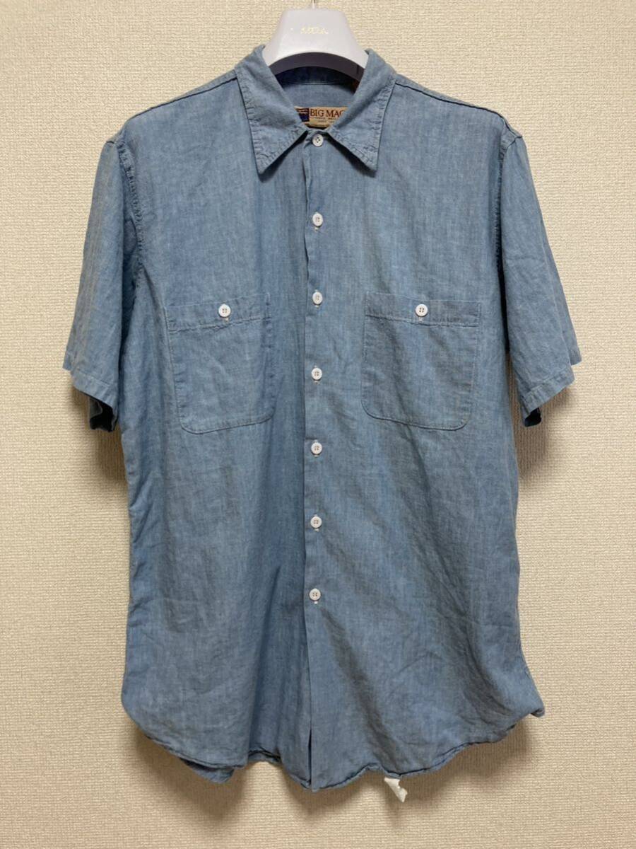 90's USAヴィンテージ BIG MAC シャンブレーシャツ 半袖シャツ USA製 16-16 1/2ワークシャツ Wポケット ビッグマック Vintage shirt_画像1