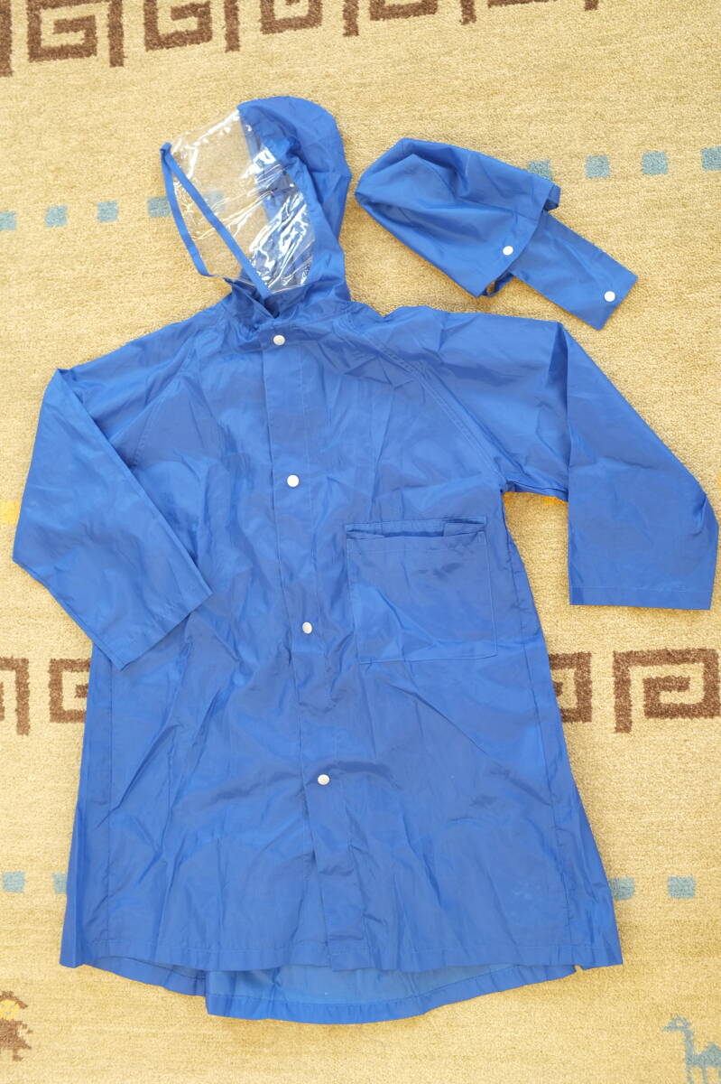 【送料￥185】カッパ ポンチョ 雨具 120ｃｍ 青色 子供 ジュニア レインコートの画像1