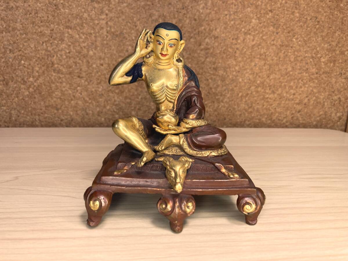 ☆ミラレパ 鍍金銅製仏像 チベット ヨーギー Milarepa アンティーク_画像1