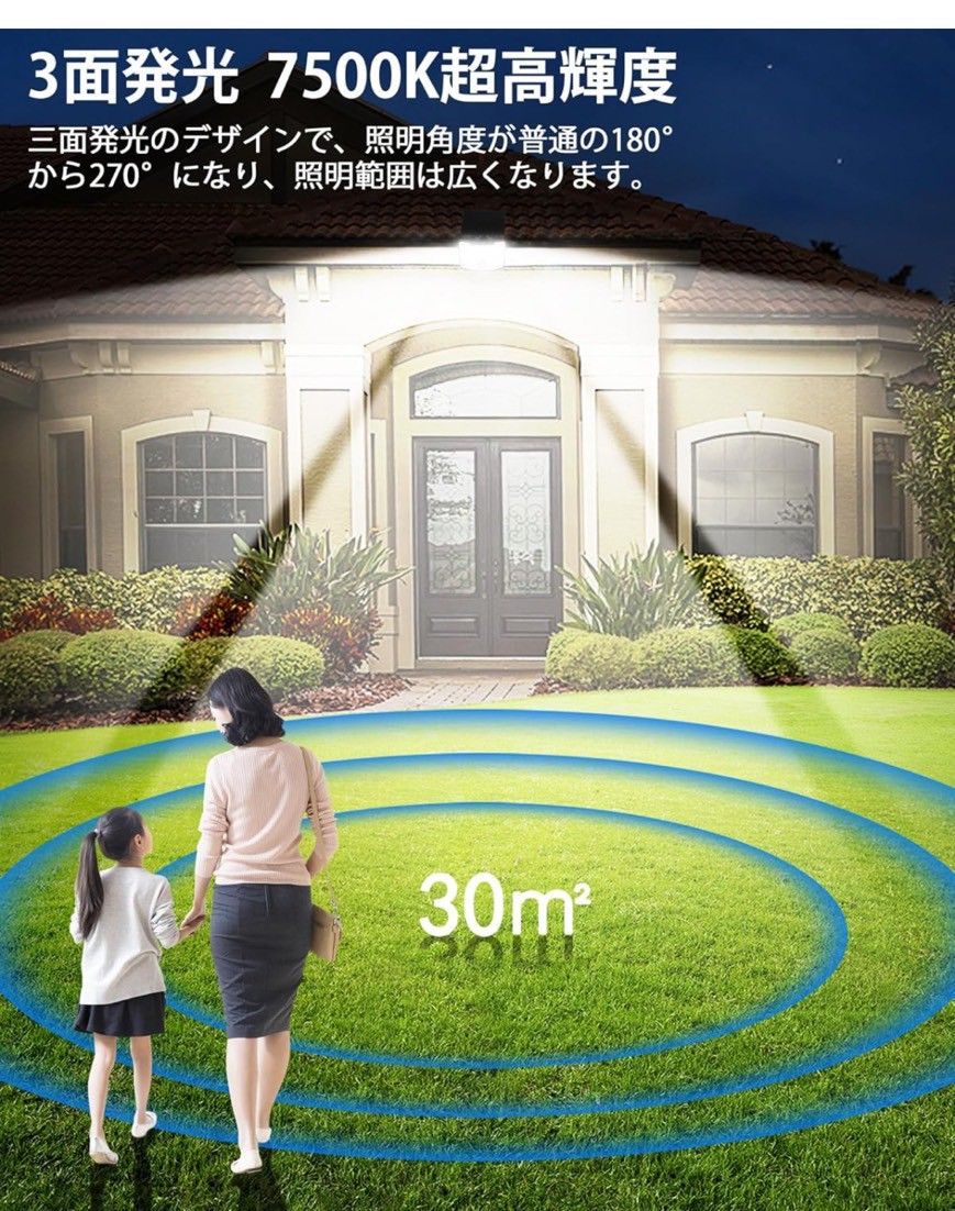 ソーラーライト 屋外 防水 センサーライト ソーラー 発光 調光 人感　光感センサー 太陽光発電 省エネ   センサーライト 