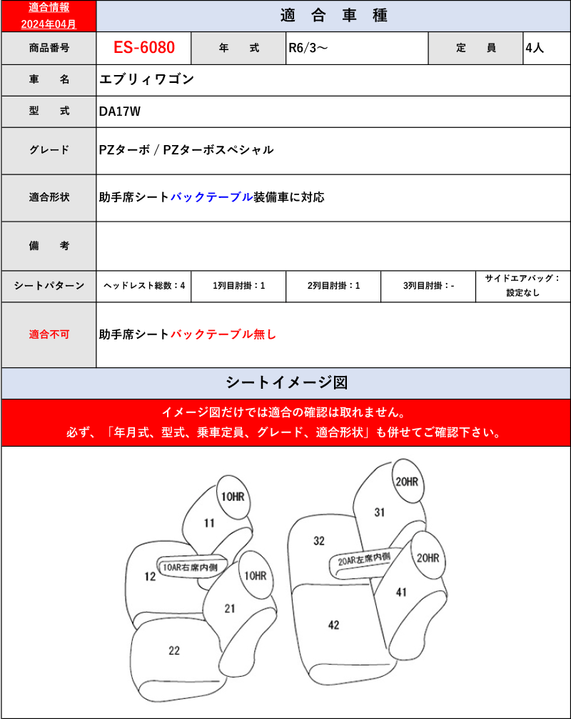 [クラッツィオ×プライム]DA17W エブリイワゴン[PZターボ・スペシャル](R6/3～)用シートカバー[ES-6080][Clazzio]_画像4