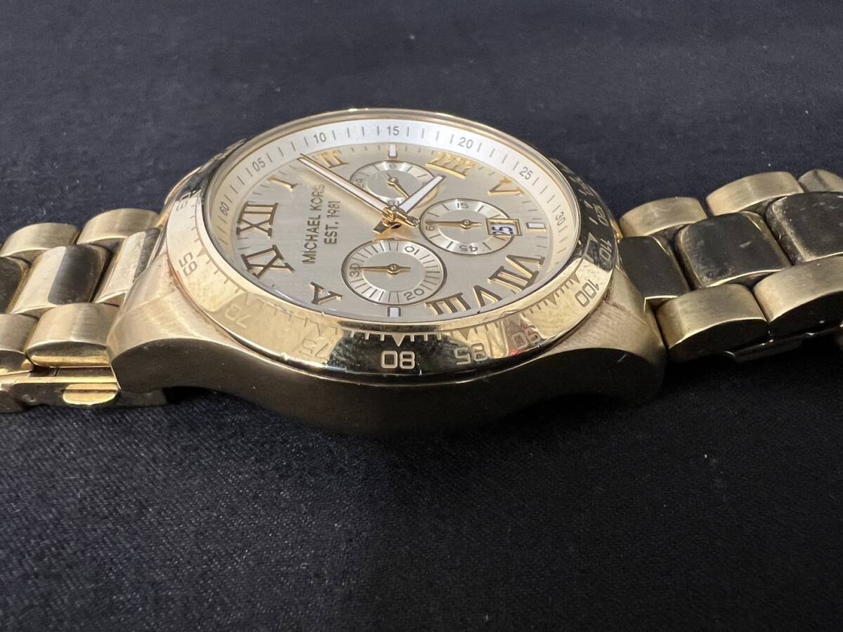  【稼働確認済み】MICHAEL KORS マイケルコース MK-8214 メンズ 腕時計 クォーツ クロノグラフ カレンダー ローマン文字 ゴールド 現状品の画像4