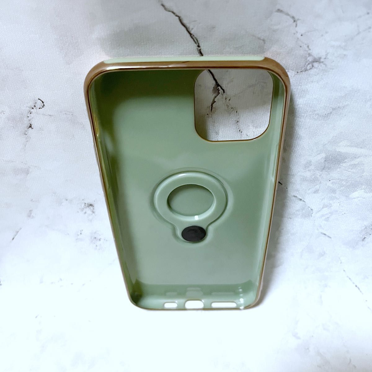 iPhone11 proケース カバー スマホケース リング付き グリーン シリコンケース落下防止 耐衝撃 衝撃吸収 薄型