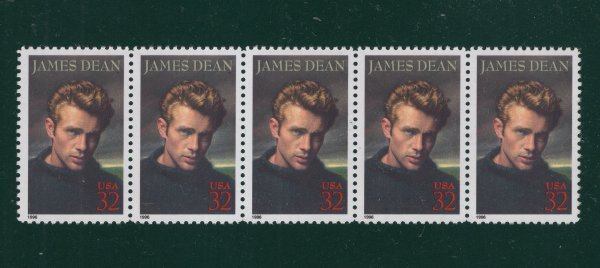 外国切手 アメリカ 1996年 ジェームズ・ディーン 5枚 未使用の画像1