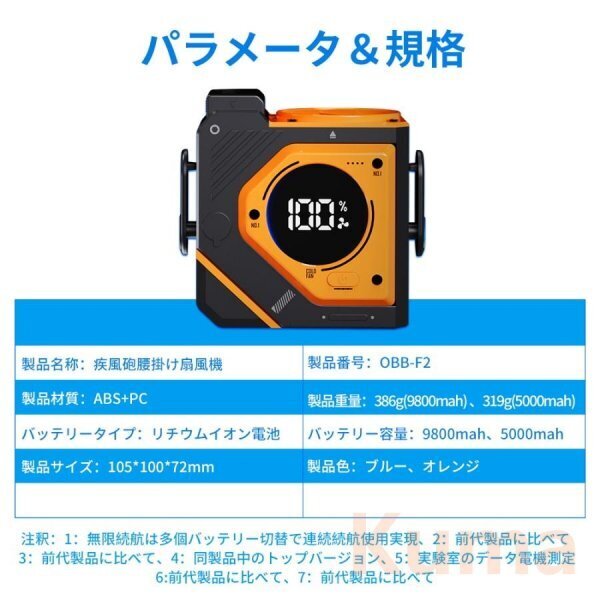 扇風機 小型 腰掛け扇風機 強力 腰掛け ハンディ扇風機 羽なし ワークマン 3段階調節 USB 静音 節電 手持ち扇風機 日本語説明書 5000mah_画像9