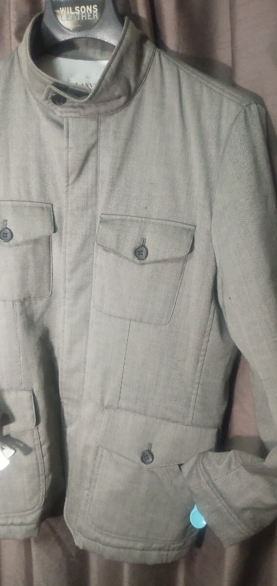 LANVIN ランバン日本製 毛100% グレー サファリデザイン 上品でお洒落な5つボタンジャケット L位の画像2