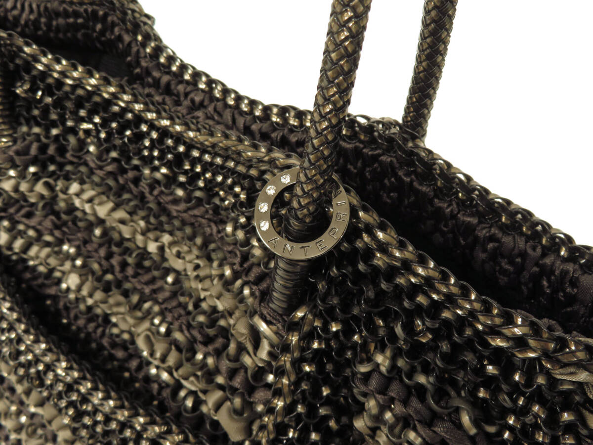 16622 美品 ANTEPRIMA アンテプリマ BANDE バンデ ロゴリング ワイヤーバッグ トートバッグ 大きめ 鞄 黒×グレー×ゴールド レディースの画像3